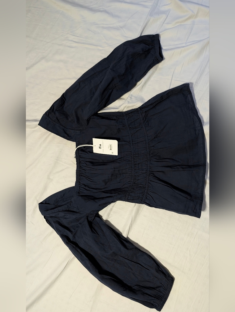 NWT Free Assembly Square Neck Top Blouse, Navy, Size XS, 100% Cotton